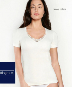 Maglia donna nottingham in lana cotone mezza manica con pizzo articolo tm18w
