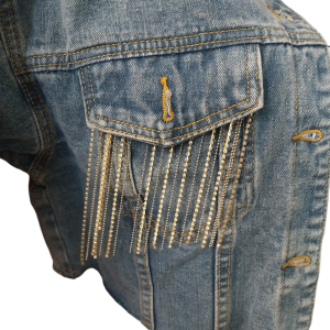 Giacca jeans con strass luccicanti - immagine 3