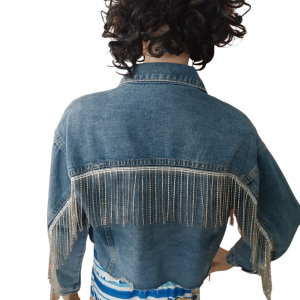 Giacca jeans con strass luccicanti - immagine 4