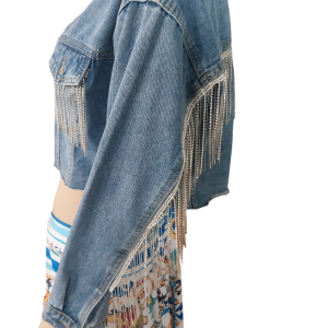 Giacca jeans con strass luccicanti - immagine 5