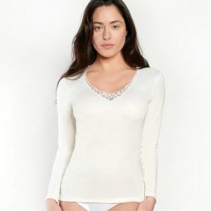 Maglia donna nottingham in lana cotone manica lunga con pizzo - immagine 3