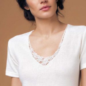Maglia donna nottingham in lana cotone mezza manica con pizzo articolo tm18w - immagine 4